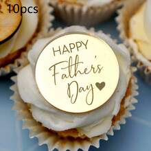 5 piezas/10 piezas/20 piezas Toppers redondos dorados "Feliz Día del Padre"/"Amo a Papá"/"Papá" para decorar cupcakes, adecuados para la fiesta de cumpleaños del Día del Padre y decoración de pasteles - Dorado - Ver 9