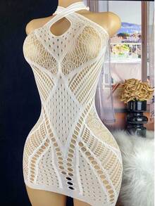 4 piezas Vestido de mujer con diseño hueco, lencería sexy de red para noche romántica