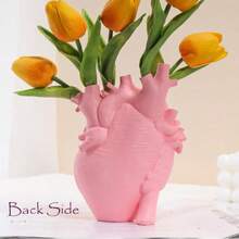 1PC Anatomical Heart Vase, Creepy Pink Resin Flower Pot, Halloween Home Desk Decor With Floral Holder, Unique Gift For Anatomy Enthusiasts - 粉色 - 查看 3