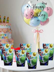 Super Mario 超级马里奥装饰道具、爆米花盒、薯条盒、派对用品袋套装、生日派对和用餐场所装饰品。