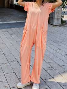 Women's Casual Home Daily Jumpsuit, Jumpsuit, Workwear, Suitable For All Seasons, Minimalist Women's Clothing - 橘色 - 查看 5