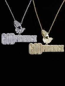 DUBSS 男士镶钻祈祷项链吊坠，5A级立方氧化锆镀金嘻哈风格饰品 - 銀色 - 查看 6