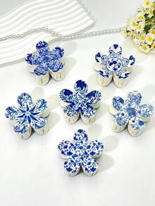 1 pieza/5 piezas/9 piezas Pinza de pelo de plástico ABS con estampado floral, impresión UV, adecuada para playa, viaje, fiesta, vacaciones, vuelta al cole, accesorios de pelo elegantes y frescos, pinzas de pelo elegantes, pasador de pelo de invierno