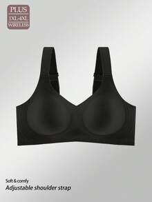 Plus-Size Women's Underwear, Solid Color, Wire-Free, Full Coverage, Wide Shoulder Bra, Elegant, Youthful, Comfortable, Breathable, Suitable For Sports, Yoga, And Home Use,Black - 黑色 - 查看 10