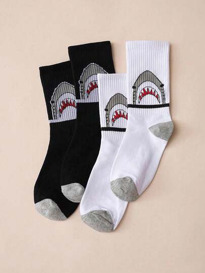 1/2/4 pares de calcetines deportivos y casuales hasta el tobillo con gráfico de tiburón