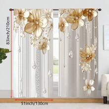 2 Pcs Polyester Light Filtering Curtains - High Definition White Gold Flower Pattern Printing For Bedroom, Living Room, Office And Home Decor, Rod Pocket Design - Multicolor - View 17