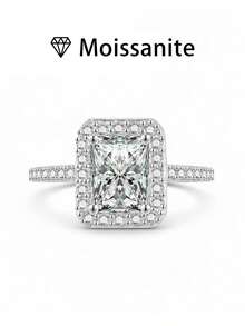 女士结婚戒指，2.6克S925纯银，镶嵌2克拉莫桑石，波西米亚宫廷风格，适合订婚、结婚、周年纪念、情人节等场合，附赠莫桑石证书和精美礼盒 - 銀色 - 查看 10