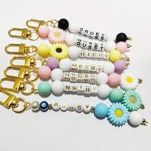 1pc Daisy Keychain, Devil's Eye/Daisy/Pearl, Customizable Letter, Multiple Color Options, Suitable As Christmas/Birthday Gift For Mother, Family, Friends
