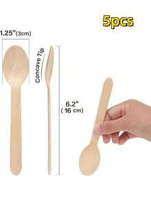 木制甜点勺，6.2英寸一次性木勺，奶油蛋糕勺，适合派对、婚礼、露营、感恩节、圣诞节、木制餐具、派对餐具、天然木材设计、木勺