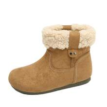 Botas de Nieve de Gamuza Vintage para Mujeres 2025 Botas Cortas de Terciopelo de Invierno Punta Redonda Plana Uso Bidireccional Zapatos Cálidos para Mujeres - Marrón - Ver 7
