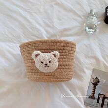 Cotton Rope Woven Desktop Storage Basket For Cosmetics, Entryway Small Items, Keys, Remote Controls, Storage Box For Weddings And Christmas - Brown Basket + (white Bear Decoration) - View 8
