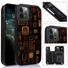 Funda tipo cartera con diseño geométrico en tonos tierra y formas artísticas, ideal para iPhone 16e, 16, 15, 14 Plus, 13 y 12. Incluye tarjetero, cierre magnético doble y protección duradera. El regalo perfecto para familiares, amigos, niños, cumpleaños, Halloween, Navidad, parejas y San Valentín. - Negro - Ver 5