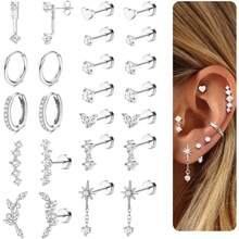 Milacolato Hypoallergenic Flat Back Earrings-Cartilage Earring Stacks-Surgical Steel Earrings For Sensitive Ears - Small Stainless Steel Flatback Stud Hoop Earring Sets For Helix Tragus Conch Daith Multiple Piercing Jewelry - 彩色 - 查看 14