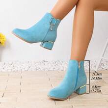 Botas de tobillo de ante con colgante de rhinestone para mujer, elegantes botas de oficina para otoño/invierno, estilo europeo y americano, versátiles, estilizadoras y que aumentan la altura - Azul cielo - Ver 2