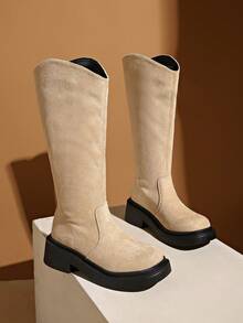 2025 Spring/Autumn New V-Cut Tall Riding Boots For Women, Over-The-Knee, Inner Heightening, Slim Fit Tall Boots - Beige - View 2