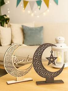 1pc/3pcs Stars And Moon Wooden Decorative Ornaments, Holiday Party Home Decor, Moon And Star Theme Decorations, Handmade Wooden Stand, Perfect For Celebrations, Ideal Gift For Holidays, Traditional Holiday Decorations,Table Decoration, - Nhiều màu - Xem 7