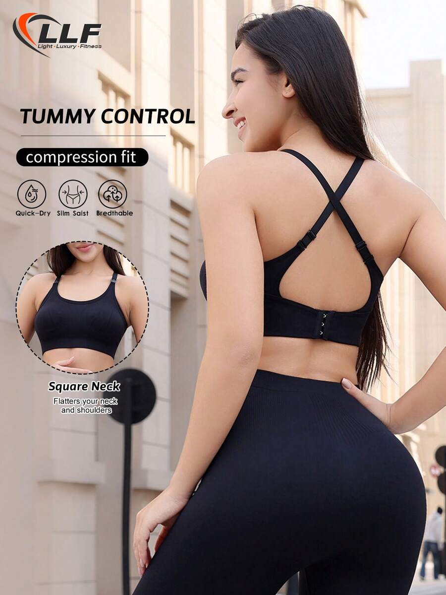 LLF Seamless Knit Nursing Bra - Adjustable Shoulder Strap Design, Removable Pads, High Support For Women (Suitable For Workout/Yoga/Running/Gym) - Black - View 1