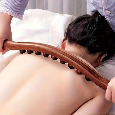 Massage Tool, Manual Wooden Massage Stick, With 8 Skin-Friendly Beads, Suitable For Waist/Abdomen/Legs/Hands/Back Body Shaping Massager, Body Beauty Equipment, Double Row 8 Beads Rolling Stick Carbonized Massage Stick One For The Whole Body General Gua Sha Belly Rub Professional Meridian Stick. Gifts, Suitable For Both Men And Women