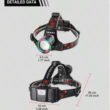 1000000LM Headlamp Flashlight Super Bright 3000m LED Rechargeable Tactical Light Waterproof Zoom Portable Work Light For Running, Fishing, Camping, Patrolling Outdoor Adventures - Black - View 11