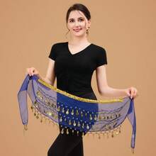 Có sẵn dây đeo eo múa bụng, khăn quấn hông tập nhảy cho người mới bắt đầu, thắt lưng eo bằng chiffon 3 lớp đính xu, khăn quấn eo biểu diễn. - Nhiều màu - Xem 20