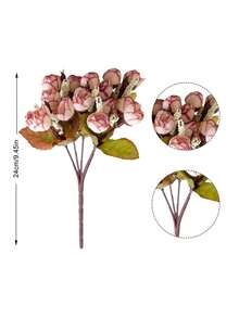 10 Bundles Artificial Rosebud Flower, 15 Heads/Bunch Plastic Cloth Fake Rosebud Bouquet For Home Wedding Decoration, Bridal Bouquet, Mother's Day Valentine's Day Anniversary Gifts, Home Decor, Christmas Decorations - 粉色 - 查看 3