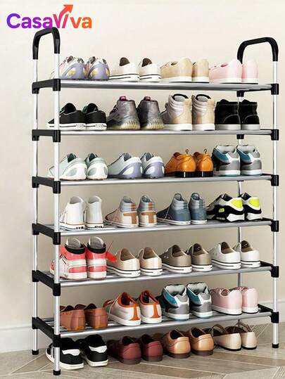 Organizador de zapateros de 4/5/6/7 Niveles , Rack de Acero Inoxidable - Organizador de Zapatos Simple y Fácil de Montar - Mueble Organizador de Ropa con Correas - Estante para Zapatos con Racks para Ropa y Sombreros - El Solución Definitiva para la Organización de Ropa y Zapatos
