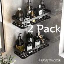1/2 PC Premium Aluminum Shower Caddy – Rust-Proof Wall Mounted Bathroom Organizer With Towel Hook & Bar, Space-Saving Adhesive Shower Shelf – Diamond-Free Design For Modern Bathroom & Kitchen Storage - Dark Gray 2pcs - View 1