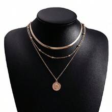 Simple Three-Layer Round Necklace Multilayer Snake Lotus Pendant Multilayer Gold Bead Disc Necklace - Vàng - Xem 8