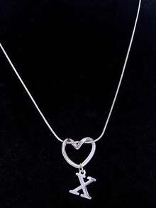 Women's Minimalist Heart & 26 Initials Pendant Necklace - Fashion Versatile Jewelry For Daily Wear & Lover Gift - Silver - View 34