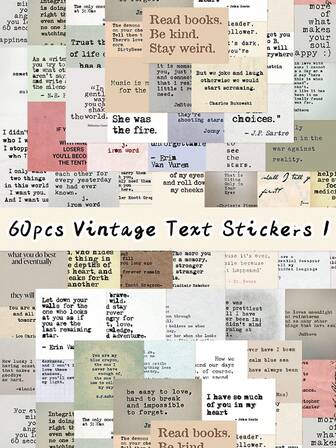 60张复古励志名人语录涂鸦贴纸，可重复使用，个性化设计，适用于日记本、信封、笔记本电脑、水瓶、汽车、手机壳、吉他说明书、杯子等装饰，不对称造型，是派对赠品和送给朋友的完美之选。
