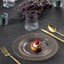 New  32 Piece Combo Plastic Dinner PlatDisposable Plastic Fancy Heavy Duty Party Dish7 Inch And 10 Inch, Translucent Rose And Gold Beaded - Hoa hồng trong suốt - Bộ sưu tập hạt vàng - Xem 3