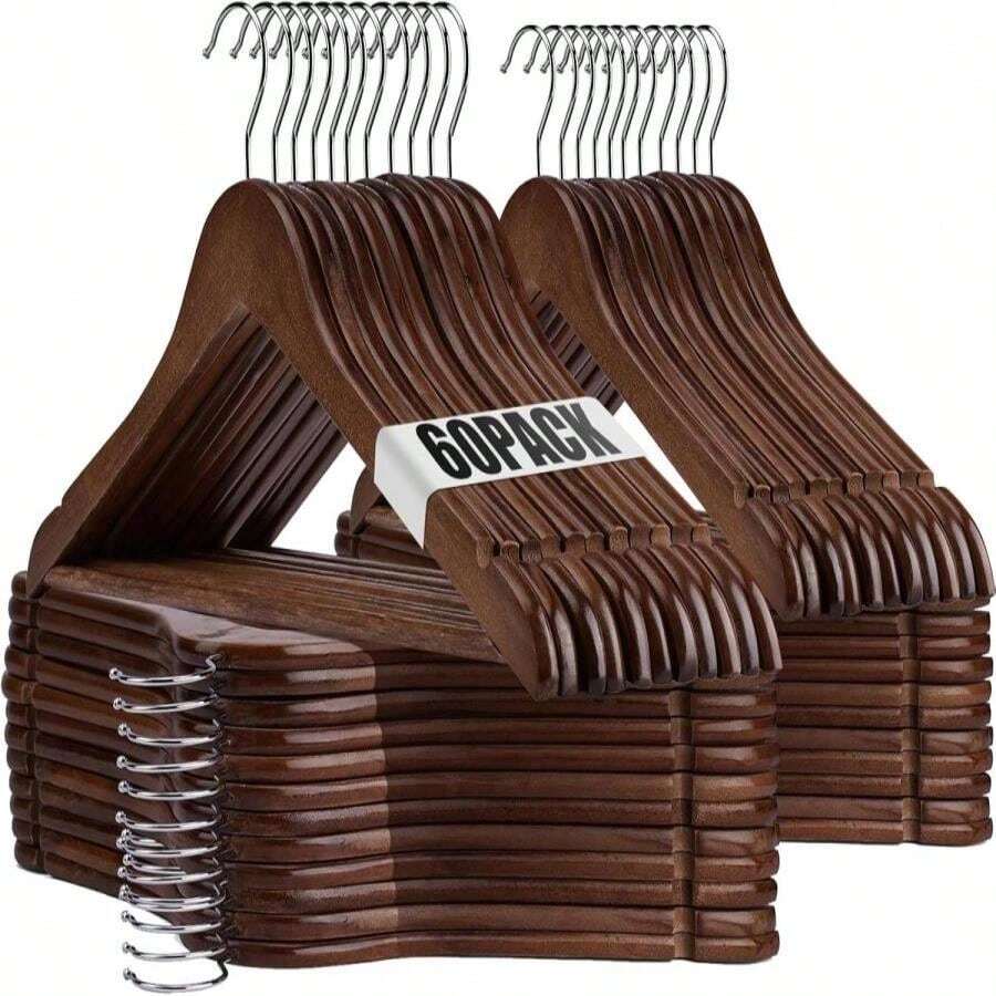 Uinicor Wooden Hangers - 60 Pack - Clothes Hanger For Daily Used,Heavy Duty Wood Hangers With Precisely Cut Notches,Coat Hanger For Closet, Clothes Hangers For Shirt Suit Dres(Walunt) - Màu B - Xem 1