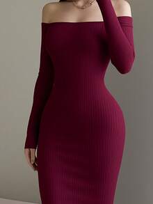 Vestido Largo Maxi Hombros Descubiertos Elegante Casual formal cómodo para oficia casa cita en tela Canale - Burdeos - Ver 2