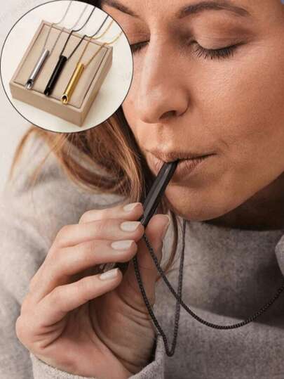 (Non-Whistle) Mindfulness Breathing Necklace, Stainless Steel Meditation Calming Pendant, Mindfulness Deep Breathing Tool, Relieve Stress, Anxiety And Panic, Meditation Calming Gift For Men And Women (This Product Is Only A Meditation Tool For Relieving Stress And Feeling The Breath, Not For Whistling Like A Whistle).