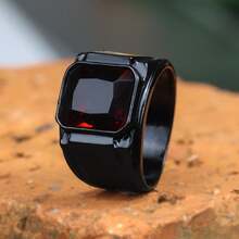 1枚复古风格黑红锆石时尚戒指，适合男士日常佩戴 - 酒紅色 - 查看 3