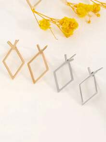 1pair Minimalist Geometric Hollow Diamond-Shaped Front And Rear Earrings, Earrings Designed For Two Ways Of Wearing, Unique Diamond-Shaped Ear Jacket For Women,Fashionable And Luxurious Sparkling Spherical Earrings For Women, Simple And Elegant Design, With Screw Style S-Shaped Earrings, Perfect Choice For Christmas Gifts And Music Festivals, Suitable For Women's Daily Wear