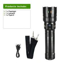68,000,000 Lumens Super Bright Portable LED Flashlight, 4 Modes, Smart Fast Charging, Long Beam Distance, Adjustable Zoom, Suitable For Camping, Fishing And Other Outdoor Activities, Smart Digital Display, Backup For Power Outage, Exploration And Cycling - Black - View 11