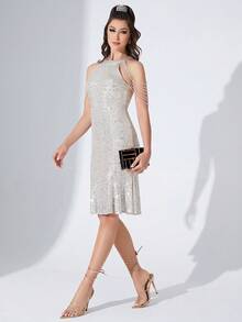 Modische elegante Party Mini Gold Satin Metallnetz Tasche - Schwarz - Übersicht 6