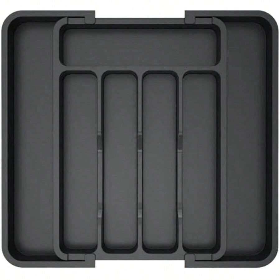 Ware Drawer Organizer Expandable Utel Tray For Kitchen  Flatware And Cutlery Holder Adjustable Plastic Stora For Spoons Forks Knives 8.5"-14.1" X 12.1" - Black - View 1