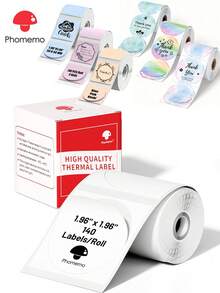 Phomemo 1卷彩色花朵形状热敏标签，尺寸1.97英寸 x 1.97英寸（50x50毫米），多用途自粘热敏打印纸，适用于服装标签、价格标签、类别标签、包装贴纸、运输标签