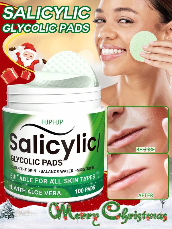 HJPHJP Salicylic & Glycolic Facial Radiance Pads – 100PCS Daily Skincare Pads With Plant-Based Ingredients, Moisturizes And Exfoliates, Reduces Uneven Skin, Tends Skin, Suitable For All Skin Types, Gentle And Refreshing, Perfect Skincare Gift For Teens & Women