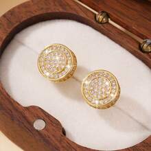 2pcs Luxury Square Stud Earrings, Unisex Hip Hop Cubic Zirconia Earrings, Gold Plated, Party/Birthday/Valentine's Day Jewelry Gift For Boyfriend, Husband, Couples - Earrings - View 25