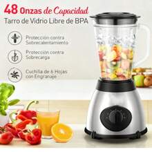 Batidora para batidos, batidora de cristal de 1000 W para encimera de cocina con vaso de cristal de 1,4 l, triturador de hielo o zumos, batidos, postres. - Negro - Ver 2