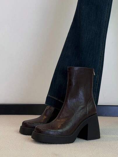 Autumn/Winter Slimming Lace-Up Mary Jane Short Boots For Women, Vintage Flat Elastic Slim Fit Ankle Boots With Back Zipper