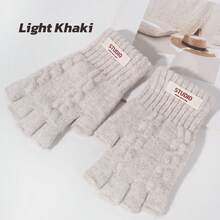 一双男女通用的保暖柔软冬季白色露指手套，高品质新款美利奴羊毛针织触屏手套，纯色设计，男士狩猎礼物，最佳男女圣诞礼物，弹性腕带 - B-25038 - 查看 12