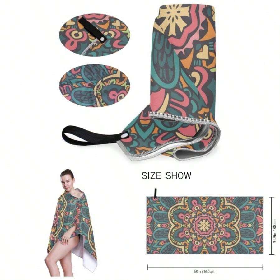 Bohemian Style Shower Towelsu2013Fast Drying Bath Towelu2013Microfiber Towel Large 63x 30.5u2013Oversized Bath Towelsu2013Quick Dry Bath Sheetsu2013Super Absorbent Bath Sheetsu2013Plus Size Towel Wrap - Black - Estilo bohemio 14 - Ver 1
