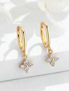 2pcs Luxury Earrings Set, Sparkling Cubic Zirconia Stud Earrings, Sweet Jewelry Gift For Women Party & Wedding - Bông tai hình cỏ ba lá - Xem 7