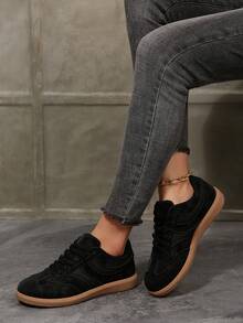 Student Fashion Lace-Up Low-Top Sneakers, Casual Campus Shoes For Teenage Girls - Black - View 4