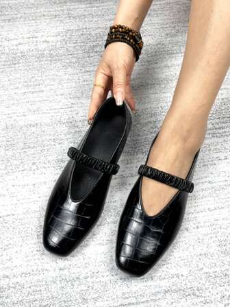 Women's New Flat Shoes, Fashion Square Toe, Elastic Band, Marble Pattern Ballerina Flats, Mary Jane Casual Shoes Suitable For Daily Wear, Walking, Work, Vacation, Party, Can Be Paired With Jeans, Skirts, Dresses