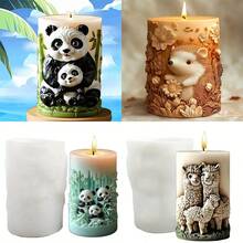 1pc Alpaca, Panda, Hedgehog, Sheep Pattern Cylindrical Craft Candle Making Silicone Mold - White - View 3